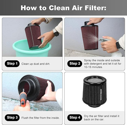 KYOSTAR Universal 3" (76mm) High-Flow Air Filter, Reusable Cone Cold Air Intake, High Performance, Washable, Clamp-On Car High Flow Dry Air Kit, Flange Diameter: 3 Inch, Filter Height: 6.4 Inch, Black