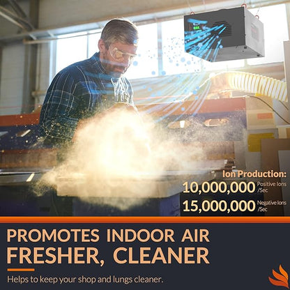 PURISYSTEMS Air Filtration System 3-Speed Remote, Built-in Ionizer, PuriCare 500IG Hanging Air Filter w/RF Remote for Woodworking, Garage and Shop Dust Collector, up to 500 sq. ft (350/450/500 CFM)