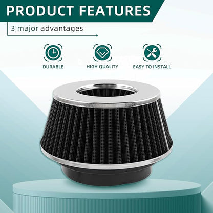 AUTOKAY Universal Clamp-On Air Filter Round Reverse Tapered Washable Filter 3 in/3.5 in/4 in Flange ID, 2.625 in (67 mm) Height, 6 in (152 mm) Base, 4.75 in Top, SPE-8161, Black