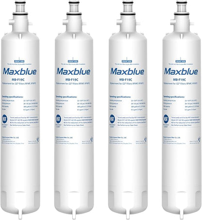 Maxblue Replacement for GE® RPWFE®, RPWF (with CHIP) Refrigerator Water Filter, Compatible with WSG-4, WF277, GFE28GMKES, PFE28KBLTS, GFD28GSLSS, PWE23KSKSS, GYE22HMKES, DFE28JSKSS, 4 Filters