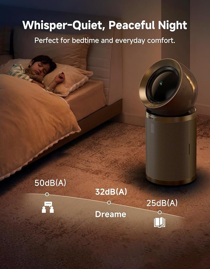 Dreame Smart Air Purifier PM10 for Home Large Room, Cleans 7,534 ft² in One Hour with 4 Filters, Dual-way Air Oulets, Al Tracking, Air Quality Monitor with 7 Sensors, 2-in-1 Purifier & Fan, Gold