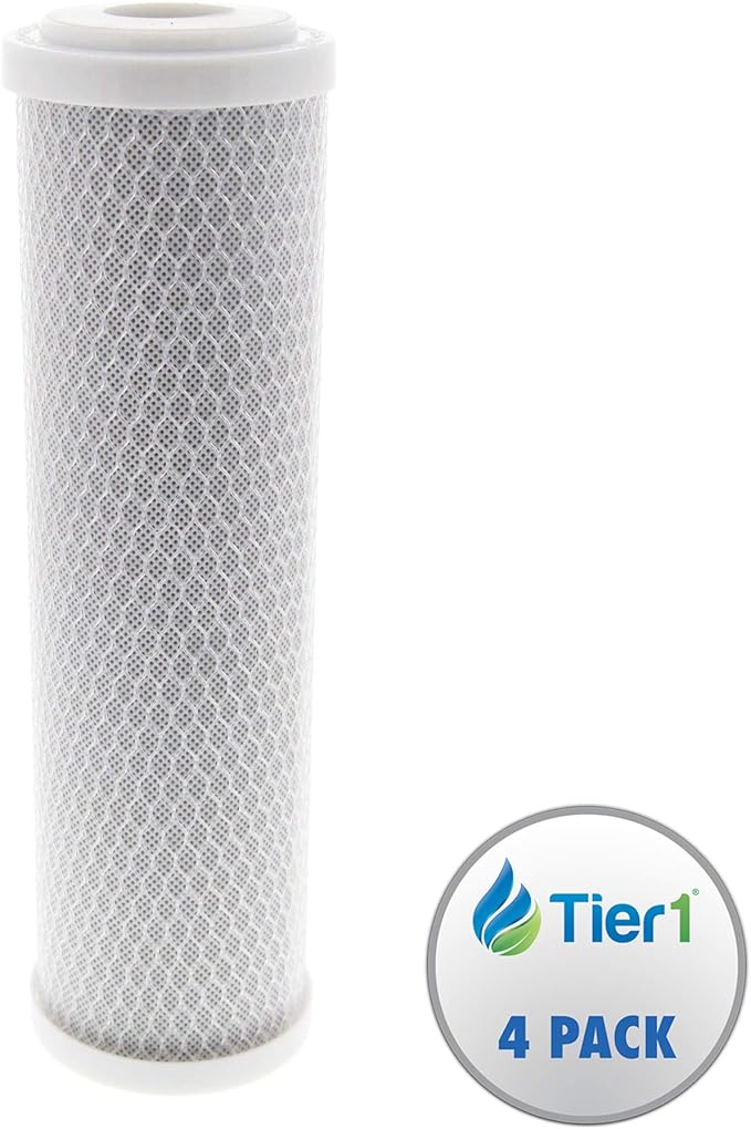 Tier1 10 Micron 10 Inch x 2.5 Inch | 4-Pack Whole House Carbon Block Water Filter Replacement Cartridge | Compatible with Pentek EPM-10, 155634-43, EP-10, CB-25-1010, Home Water Filter