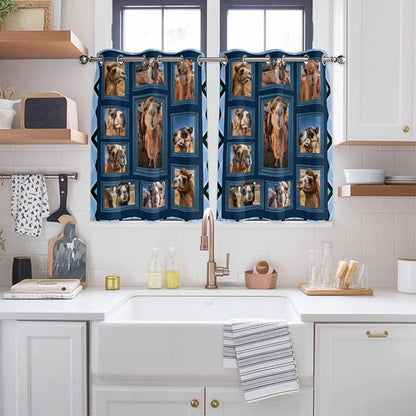 2 Panel Kitchen Cafe Curtains, Desert Camels Sunlight Filtering Nature Air Through, Home Decor Window Covering Tier Curtains for Living Room 104W x 52L inch Wildlife Brown Animals Blue Geometric