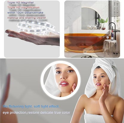 Smart Lighted Bathroom Mirror for Wall，Bathroom Mirror with LED Lights，Energy-Saving LED Smart Mirrors，LED Mirror for Bathroom，with Demister Pad and Smart Touch Switch(H60*W80cm/H23.6*W31.5IN)