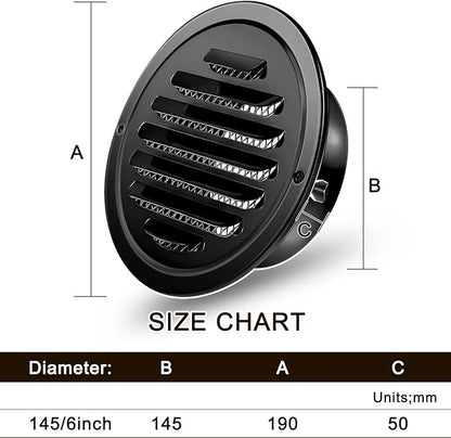 Zonon 8 Pcs Stainless Steel Soffit Vents 6 Inch Round Dryer Vent Cover with Mesh Screen for Home Outdoor Bathroom Wall Ceiling Outside Exterior Exhaust Black