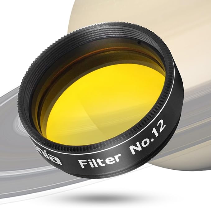 Astromania Telescope Filter, Planetary Filter with Metal Frame for Astronomical Telescope Eyepiece, 1.25 Inch Telescope #12 Yellow Color Filter for Enhancing Contrast in Lunar Planetary Observation