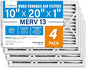 LotFancy 10x20x1 Air Filter MERV 13 4-Pack, Electrostatic Pleated HVAC Furnace Air Filter, Captures Pet Dander Smog Smoke, Actual Size: 9.75"x19.75"x0.75"
