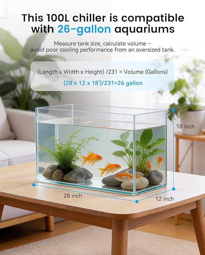 BAOSHISHAN Aquarium Chiller 26gal 1/13 HP Fish Tank Chiller Water Chiller for Aquarium with Pipe Clamp Suction Cup Compressor Refrigeration Quiet Chiller for Axolotl Coral Jellyfish