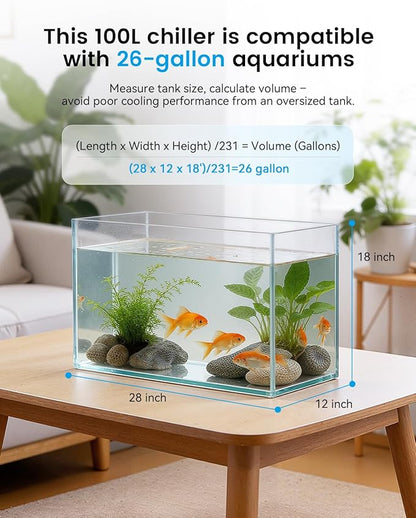 BAOSHISHAN Aquarium Chiller 26gal 1/13 HP Fish Tank Chiller Water Chiller for Aquarium with Pipe Clamp Suction Cup Compressor Refrigeration Quiet Chiller for Axolotl Coral Jellyfish