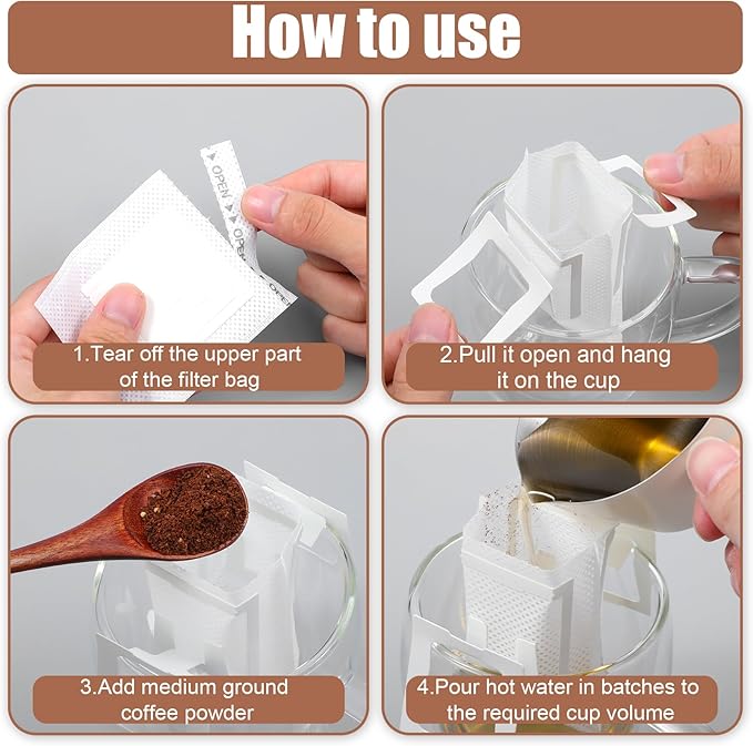 Sibba 100 PCS Portable Coffee Filter Bag with Hanging Ear Design Disposable Drip Coffee Filter Paper Bag Single Serve Pour Over Coffees Filters Paper Bags for Travel Camping Office & Home Brewing
