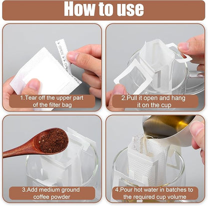 Sibba 100 PCS Portable Coffee Filter Bag with Hanging Ear Design Disposable Drip Coffee Filter Paper Bag Single Serve Pour Over Coffees Filters Paper Bags for Travel Camping Office & Home Brewing