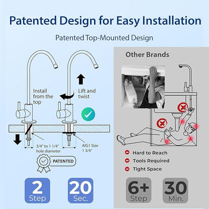 iSpring US31 Under Sink Water System, NSF Certified 3-Stage Water Filters, Reduces PFAS, Chloramine, Chlorine and More, Tankless Water Filter System with Faucet