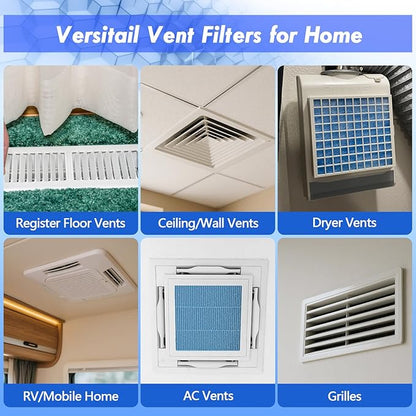 Air Vent Filter Kit - 14" x 120" Cut to Fit Air Filter Materials MERV 8 Electrostatic Media Roll for Home Floor, Ceiling, AC, HVAC, RVC Furnace Vents, With 48PCs Adhesive Hook Tape