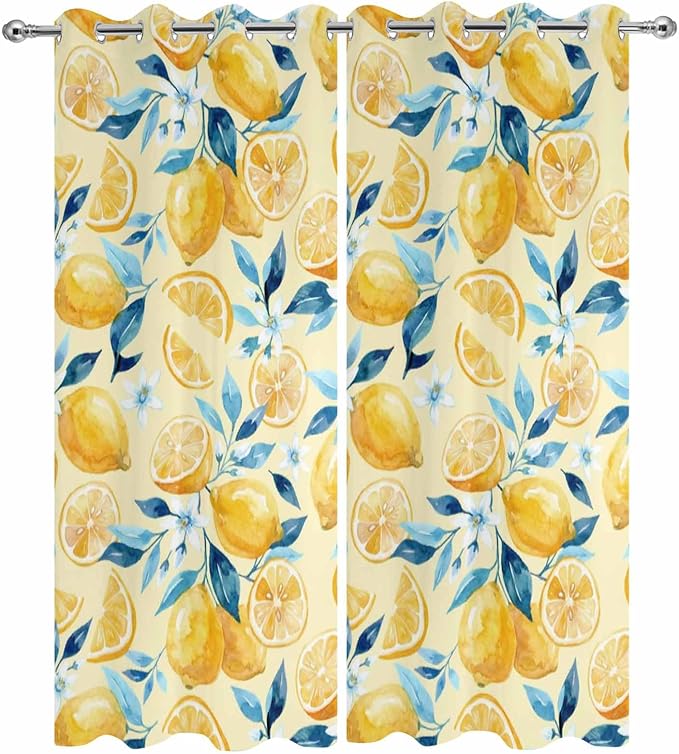 Lemon Outdoor Curtains for Patio Lemon Leaves Summer Plants Begin Waterproof Outside Curtains with Grommet Top Weatherproof Curtain for Cabana Pergola Gazebo, 2 Pack, 54" W x 95" L