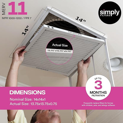 Simply 14x14x1 Air Filter, Merv 11, MPR 1000, 4 Pack, Furnace Air Filter for HVAC (Actual Size: 13.75"x13.75"x0.75") DUST, Pet, & Allergy Control