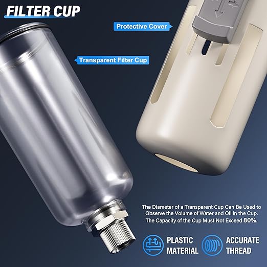 TAILONZ PNEUMATIC 3/8 Inch NPT 2 in 1 Air Filter Pressure Regulator Combo Piggyback, Air Tool Compressor Filter with Gauge AF3000+AR3000