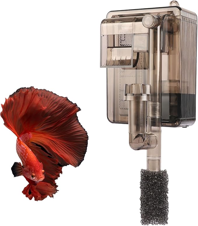 Hang on Back Fish Tank Filter for 3-5 Gallon Aquariums with Surface Skimmer, HOB Filter (A-1) for Efficient and Silent Operation, 53GPH(200L/H), 3W, 1 Pre-Filter Sponge, 1 Filter Pad