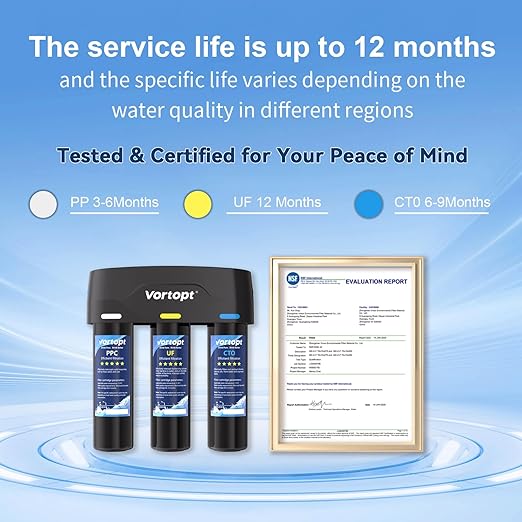 Vortopt Under Sink Water Filter,with PP,UF,and CTO Cartridges for Water Filtration and Drinking Water,F03,Black.