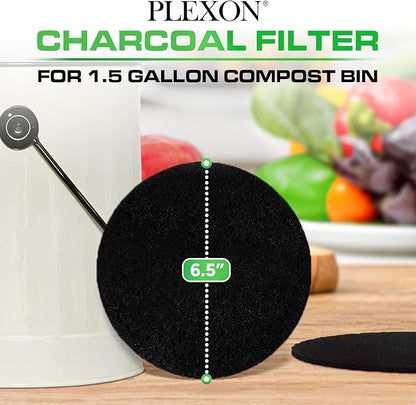 Plexon 10 Packs Charcoal Filters for Compost Bucket Countertop Bin 1.5 Gallon - Kitchen Natural Home Compost Bin Filter - Replacement Refill, Round 6.5 inch