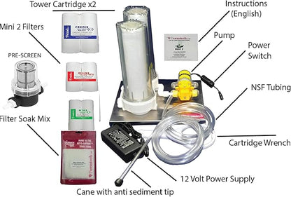 Fermtech Mini 2 Electric Sediment Filter Starter Kit with Pre-Screen, Bundle of Filters. Stainless Steel Wine/Beer/Juice/Kombucha/Liquid Filtering System. Home Pro 10 Inch. Jet Filtration Technology.