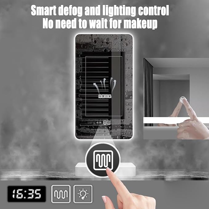 Bathroom Mirror with LED Lights, Backlit Illuminated Bathroom Mirror Wall Mounted Multifunction Vanity Mirror with 3 LED Light Color Dimmable and Demister Pad,(B,H70*W90CM/H27.5*W35.4IN)