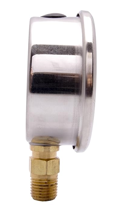 2-1/2" Oil Filled Pressure Gauge - Stainless Steel Case, Brass, 1/4" NPT, Lower Mount Connection, 0-1,000PSI