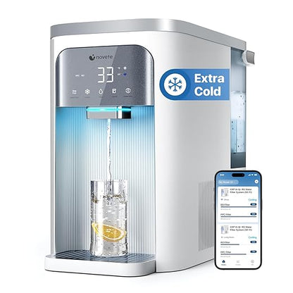 NOVETE Smart Reverse Osmosis Water Filter Countertop, UV 8-Stage RO Water Filtration System with APP Control, Cold Water Down to 32℉, NSF/ANSI 42/58 Certified, 4:1 Pure to Drain, No Plumbing, CRF0A-Qi