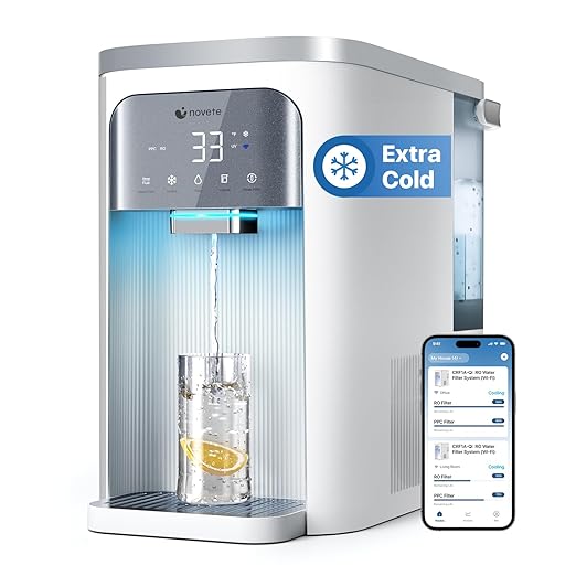 NOVETE Smart Reverse Osmosis Water Filter Countertop, UV 8-Stage RO Water Filtration System with APP Control, Cold Water Down to 32℉, NSF/ANSI 42/58 Certified, 4:1 Pure to Drain, No Plumbing, CRF0A-Qi