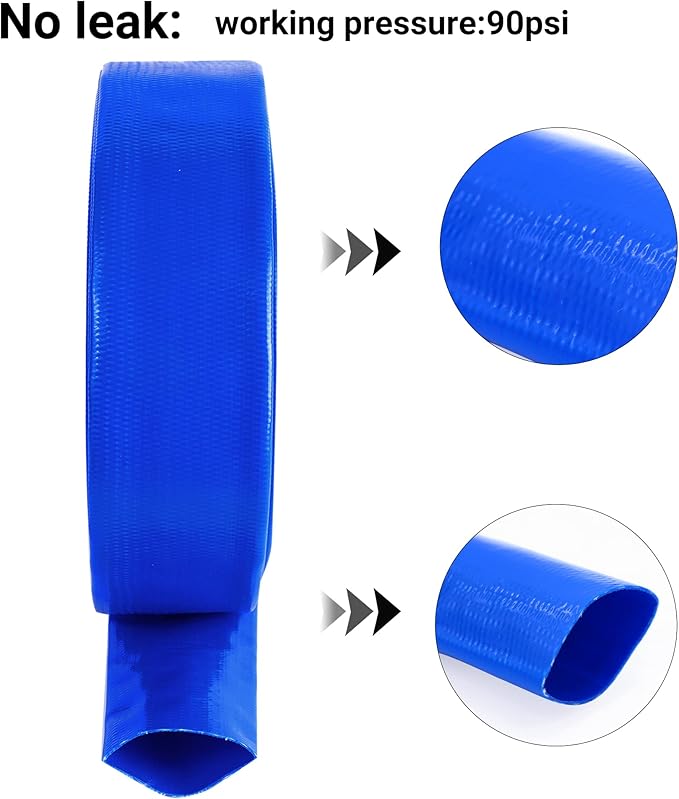 2" x 50 FT Pool Backwash Hose Blue Heavy Duty Reinforced PVC Lay Flat Water Discharge Hose for Swimming Pool Filter Pump,with 2 Clamp