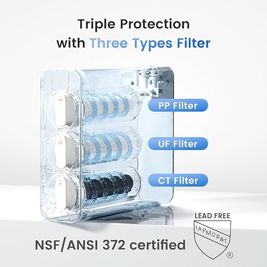 Waterdrop TSU 0.01μm Ultra-Filtration Under Sink Water Filter System, 3-Stage Tankless Undersink Water Filtration with Faucet, Smart Panel, Does not Lower TDS (𝙉𝙊𝙏 𝙍𝙊), Drilling Required