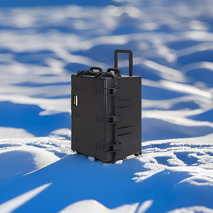 MEIJIA Portable All Weather Waterproof Camera Case,Customizable Fit Foam with Rolling Wheels and Retractable Pull Handle,33.25"X24.4"X19.3"
