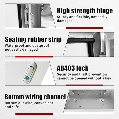 Electrical Box 12 x 12 x 8 Inch Indoor Outdoor Electrical Enclosure Box Steel Junction Box Wall Mounted Universal Electrical Project Box with Safety Locks and Mounting Plates