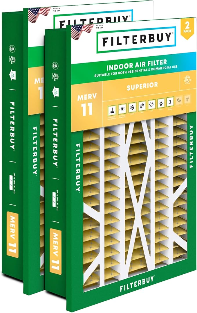 Filterbuy 16x25x5 Air Filter MERV 11 Superior Pet & Allergy Defense (2-Pack), Electrostatic Pleated HVAC AC Furnace Filters for Honeywell Return Grille (Actual Size: 14.38 x 23.38 x 3.69)