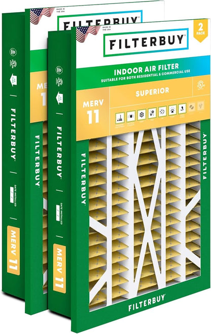 Filterbuy 16x25x5 Air Filter MERV 11 Superior Pet & Allergy Defense (2-Pack), Electrostatic Pleated HVAC AC Furnace Filters for Honeywell Return Grille (Actual Size: 14.38 x 23.38 x 3.69)