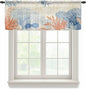 Ocean Corals Sheer Valance Curtains, Summer Beach Coral Sea Stars Retro Texture Light Filtering Kitchen Valances Rod Pocket Voile Curtain Window Treatment for Bedroom/Living Room/Basement 42Wx12L