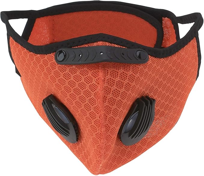 ASA Techmed Reusable Dual Air Breathing Valve Face Mask Cover with Activated Carbon Filter (Orange Cycling)