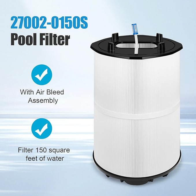 27002-0150S Pool Filter Replacement, Compatible with Sta-Rite System 2 Model PLM150 Modular Media Pool and Spa D.E. Cartridge Filter, with 24800-0121 Air Bleed Assembly, 150 sq. ft, Polyester