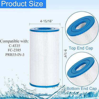 PRB35-in Spa Filter Cartridge Replaces for Unicel C-4335, Filbur FC-2385, R173431, 409-219, 03FIL1300, 17-2482, 25393, 303557, 817-3501, 40353, 35 sq.ft Drop in Hot Tub Filter, 2 Pack