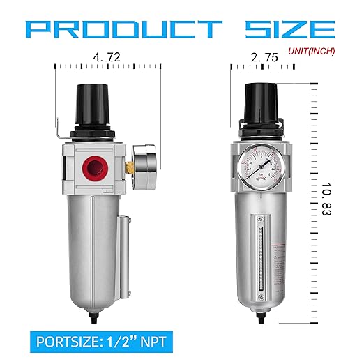 NANPU Industrial Grade Heavy Duty Particulate Filter & Air Regulator, Metal Bowl, Suitable for Paint Spray (3/4" NPT, Manual Drain)