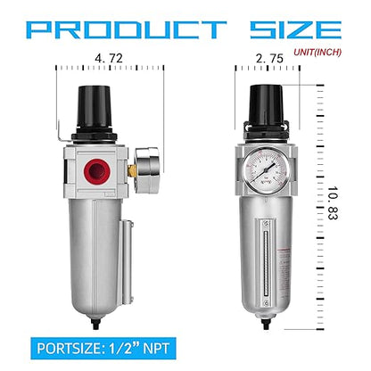 NANPU Industrial Grade Heavy Duty Particulate Filter & Air Regulator, Metal Bowl, Suitable for Paint Spray (3/4" NPT, Manual Drain)
