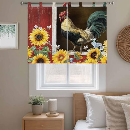 Chicken Sunflowers Bedroom Curtains 63 Inch Length, Window Curtains Tab Top, Farmhouse Animals Red Barn Bees Light Filtering Window Treatments Drapes 42"x63" 2 Panel