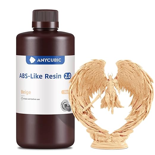 ANYCUBIC 2nd Gen Resin Technology ABS-Like Resin 2.0, 3D Printer Resin with High Toughness, More Precise Details, Low Odor, Wide Compatibility for All LCD Resin 3D Printers (Beige, 1kg)