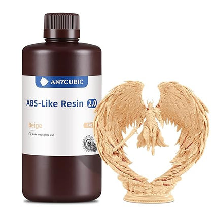 ANYCUBIC 2nd Gen Resin Technology ABS-Like Resin 2.0, 3D Printer Resin with High Toughness, More Precise Details, Low Odor, Wide Compatibility for All LCD Resin 3D Printers (Beige, 1kg)