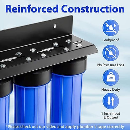 iSpring WGB32B-DS+AHPF12MNPT16X2 Anti-Scale Whole House Water Filter System w/ 3/4'' Push-Fit Stainless Steel Hose Connectors, Reduces Sediment, Scale, Chlorine, Corrosion Water Descaler Filter