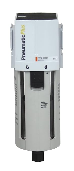 PneumaticPlus PPF4-N04B Compressed Air Particulate Filter 1/2" NPT, 5 Micron, Poly Bowl, Manual Drain, Bracket