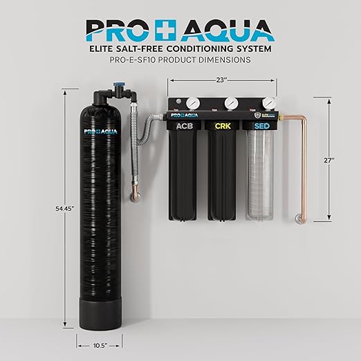 PRO+AQUA Elite Whole House Water Filter 3 Stage Well Water Filtration System w/Gauges, PR Button, 1” Ports, Filter Set (10 GPM Salt-Free Bundle)