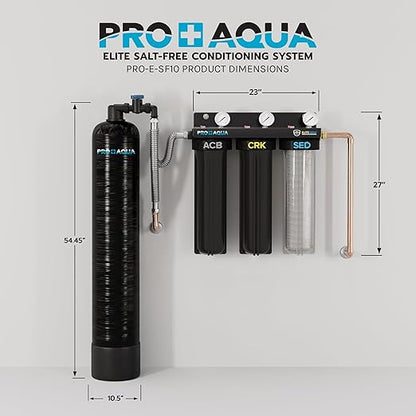 PRO+AQUA Elite Whole House Water Filter 3 Stage Well Water Filtration System w/Gauges, PR Button, 1” Ports, Filter Set (10 GPM Salt-Free Bundle)