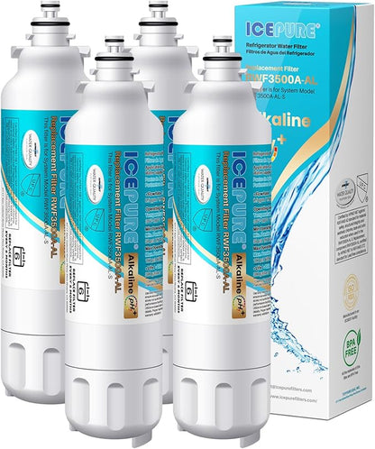 ICEPURE Alkaline ADQ73613401 Refrigerator Water Filter Replacement for LG LT800P, LT800PC, ADQ75795104, ADQ736134, ADQ73613402 Kenmore 9490 46-9490 LSXS26326S LSXS26366S LMXS30776S, Enhances PH, 4Pack
