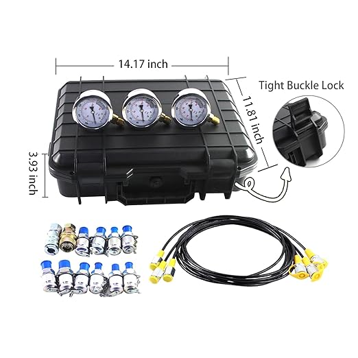 SINOCMP Hydraulic Pressure Test Kit with 3 Gauges(25/40/60Mpa), 12 Test Couplings, 3 Test Hoses(64in) Diagnosis Tester Gauge Kit Set for Excavator Construction Machinery