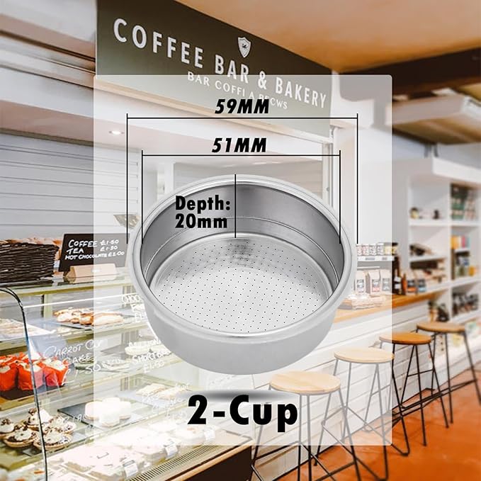 51mm Stainless Steel Coffee Filter Double Layer Filter Basket Stainless Steel Portafilter Basket Espresso Handle Compatible for Portafilter Coffee Machine(Double Cup)